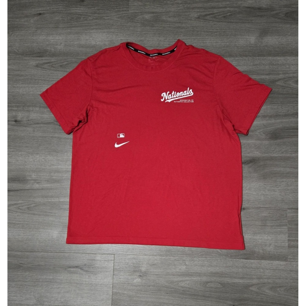 Nike Dri Fit Washington Nationals Team Issued Short Sleeve T-Shirt Red Mens 2XL